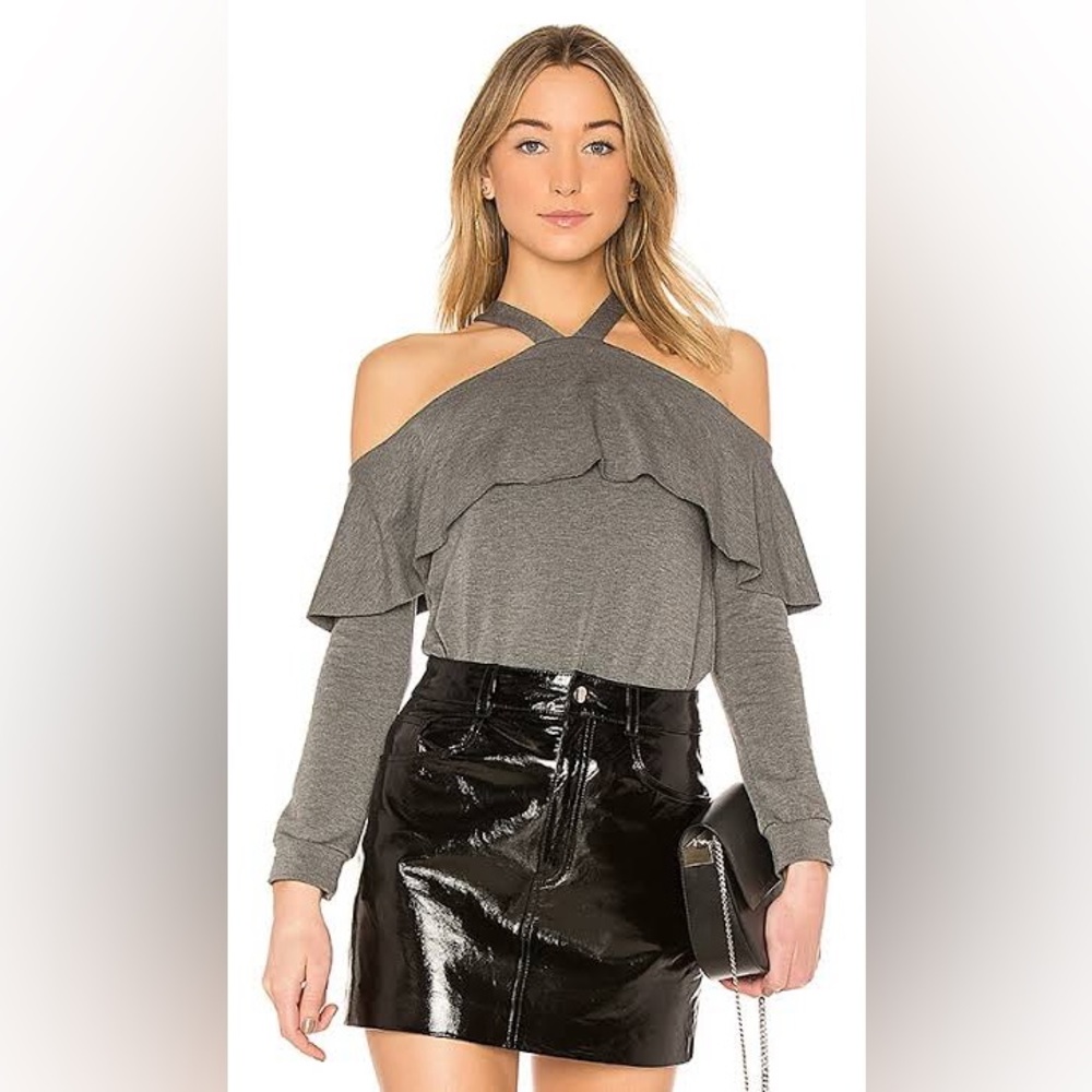 NWT Bailey 44 Window Show Marengo Cold Shoulder Sleeve Ruffled Blouse Top Size L